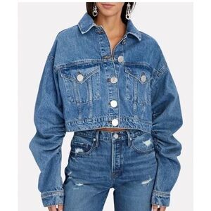 Frame Sea Level Ruched Sleeve Denim  Jean Jacket